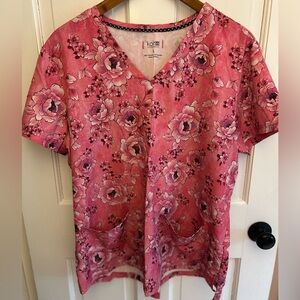 Koi Women's Pink Floral Scrub Top